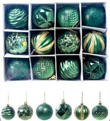 Caixas de bolas de Natal verde/ouro